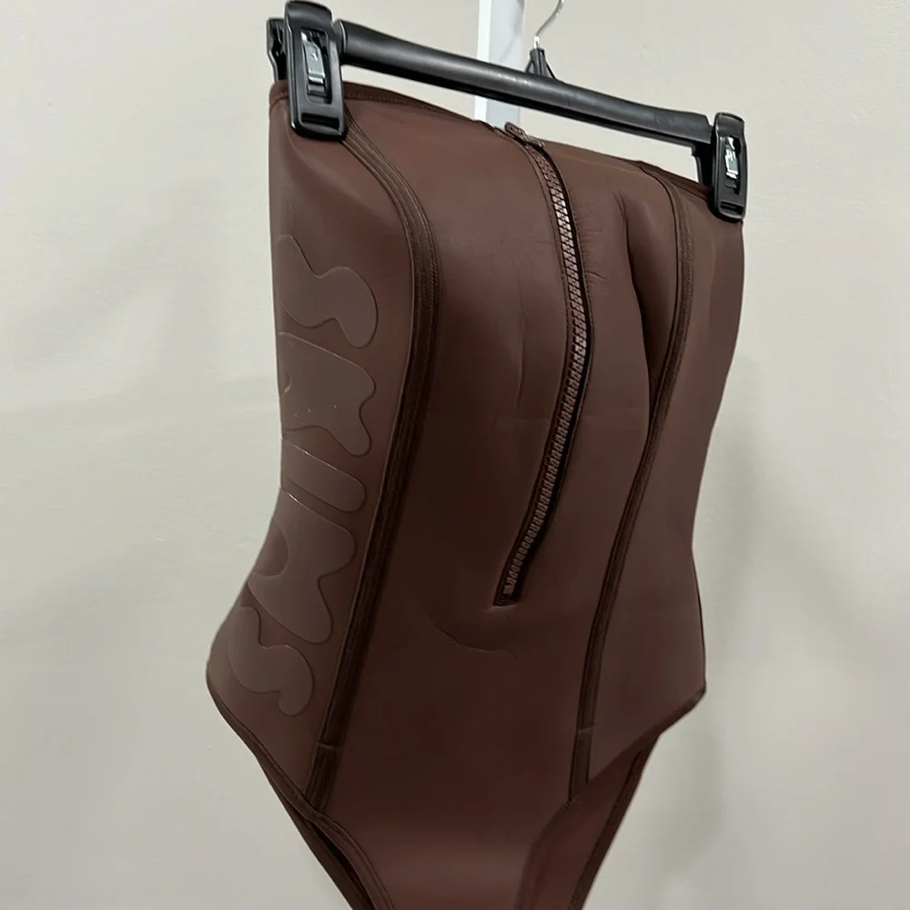 Skims Strapless Brown Sculpting One-Piece Swimsuit With Front Zipper Xtra-Life
